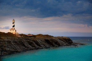 Cap de Favaritx sunset lighthouse cape in Mahon at Balearic Islands of Spain